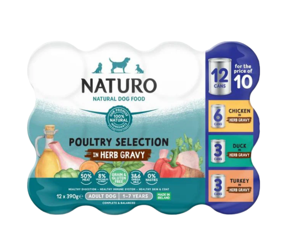 12 x 390g Naturo Dog - Adult Grain & Gluten Free Poultry Selection