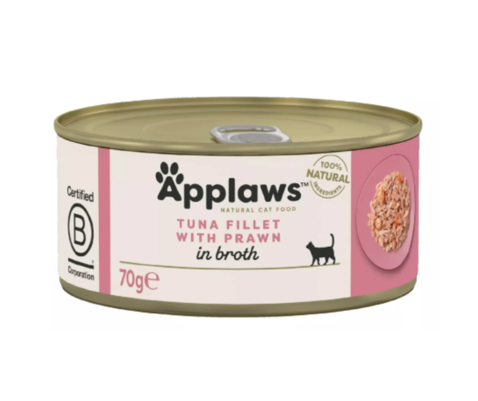 70g Applaws Natural Wet Cat Food, Tuna Fillet with prawn in broth