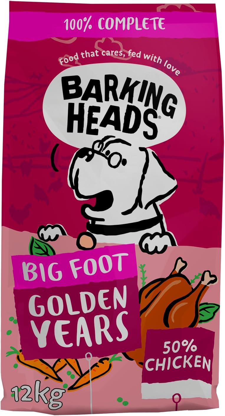 12KG Barking Heads Big Foot Golden Years Chicken Dog Food - Discounted Stock (DATED 06.06.2025)