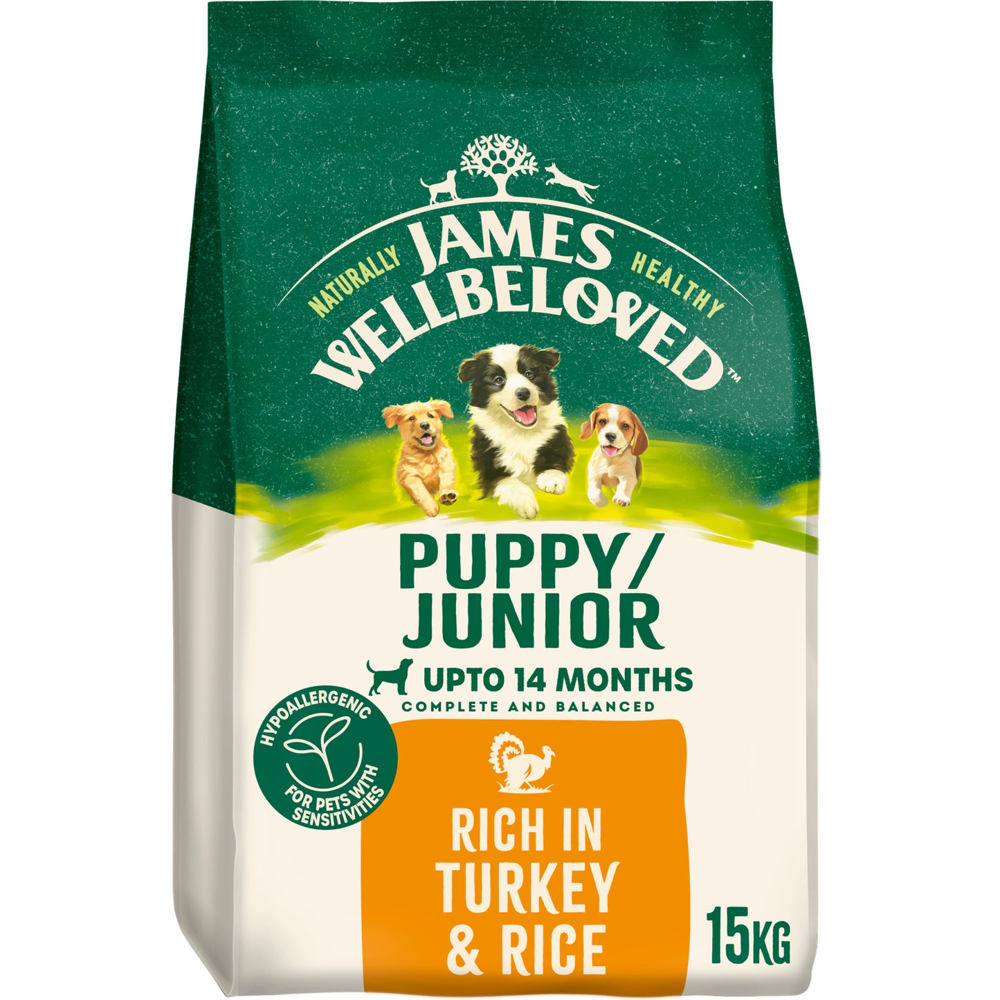 15KG James Wellbeloved Puppy/Junior Turkey Dog Food - Damaged Packaging
