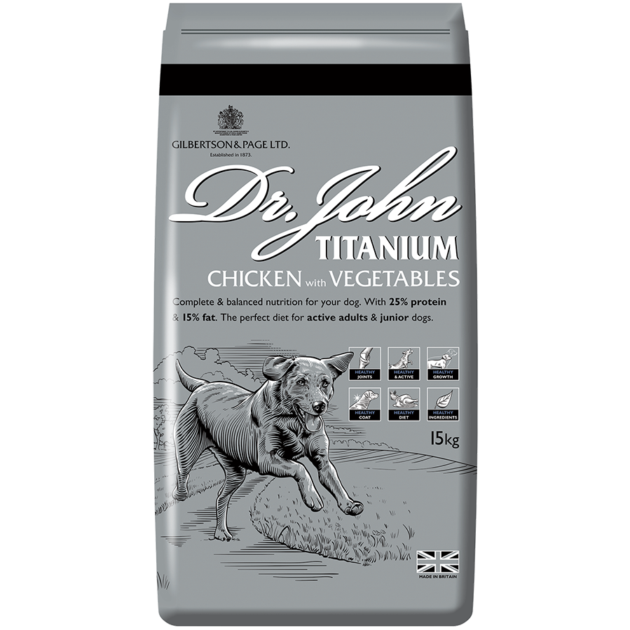 15KG Dr John Titanium Chicken & Veg Dog Food - Discounted Stock