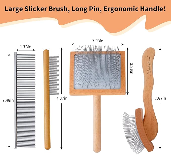 Ergonomic Slicker Brush Set for Long-Haired Dogs