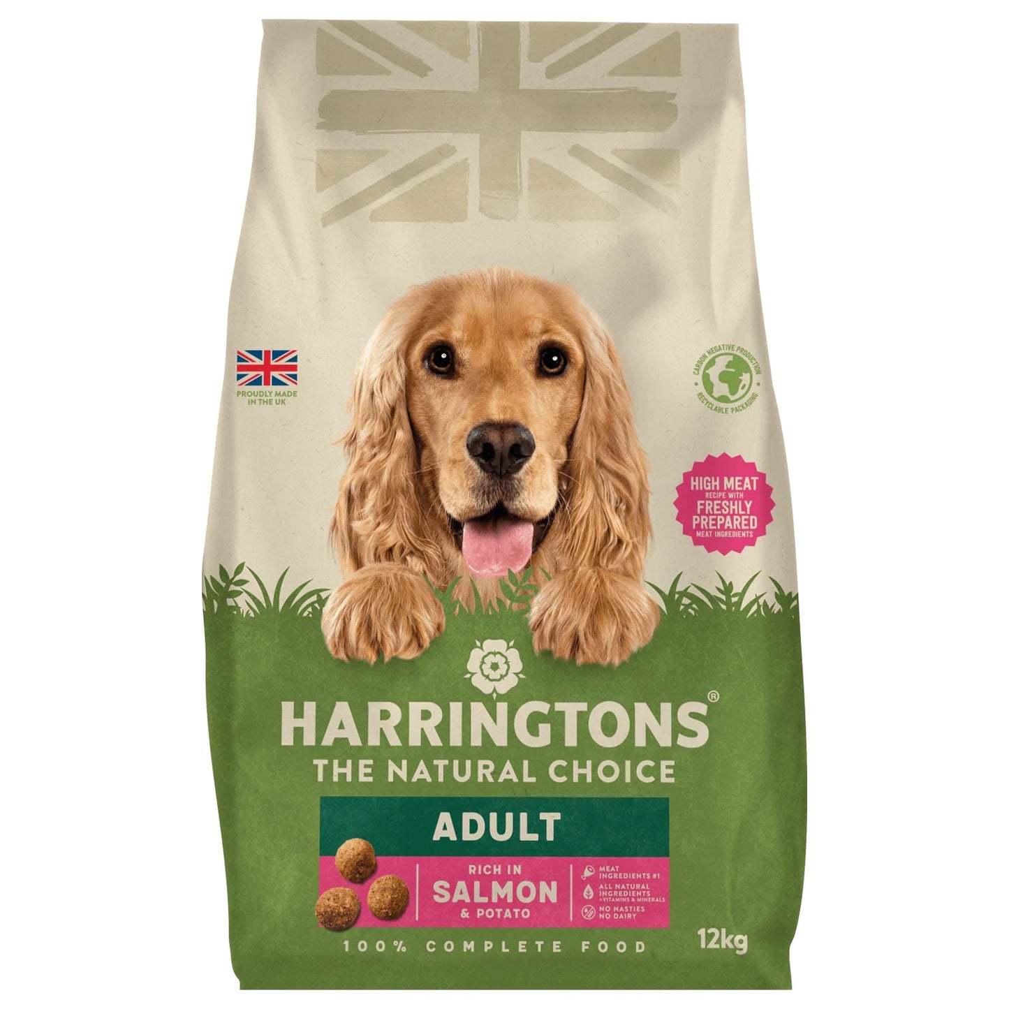 11.9KG Harringtons Adult Salmon and Potato Dog Food - BB MAY 26