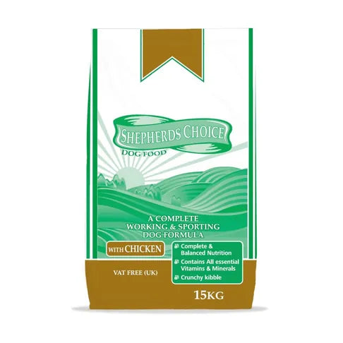 15KG Shepherds Choice Working Chicken Dog Food - Damaged Packaging