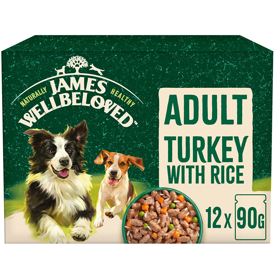 12x90g James Wellbeloved Adult Turkey & Rice in Gravy Wet Dog Food - Damaged Packaging