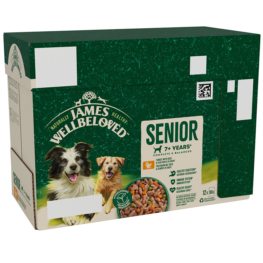12x90g James Wellbeloved Senior Turkey in Gravy Wet Dog Food - Damaged Packaging