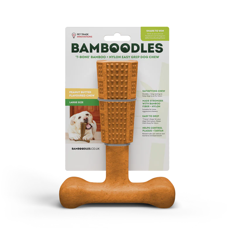 Bamboodles T Bone Chew Toy for Dogs Peanut Flavour