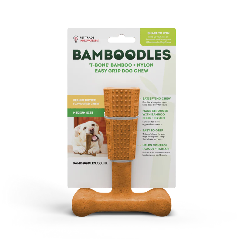 Bamboodles T Bone Chew Toy for Dogs Peanut Flavour