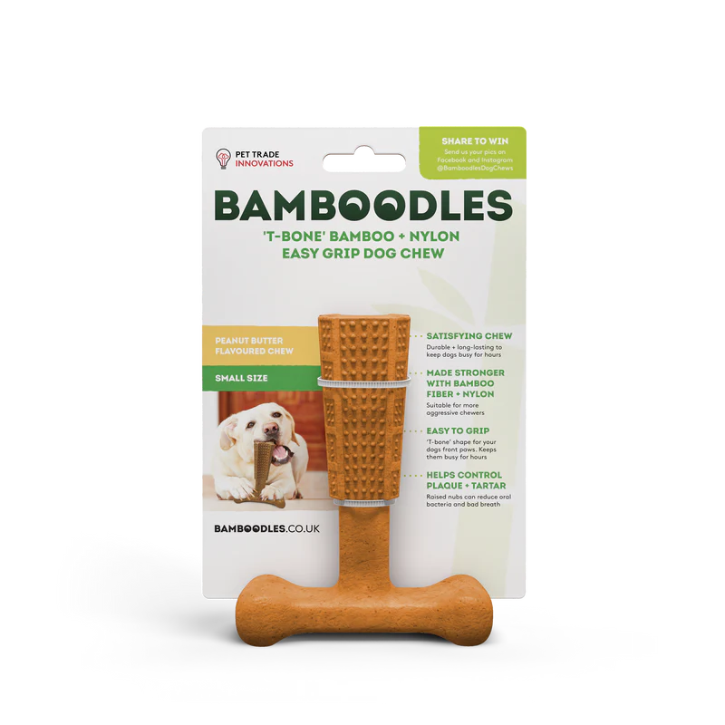 Bamboodles T Bone Chew Toy for Dogs Peanut Flavour