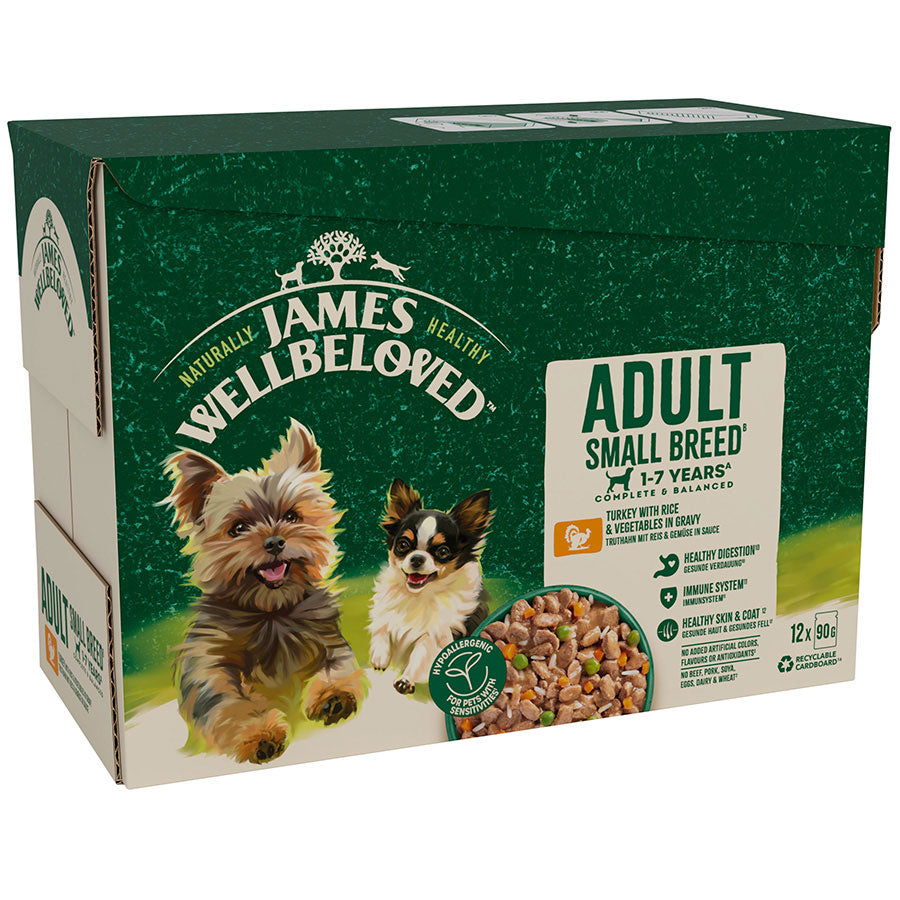 12 x 90g James Wellbeloved Turkey Small Breed Wet Dog Food - Damaged Packaging