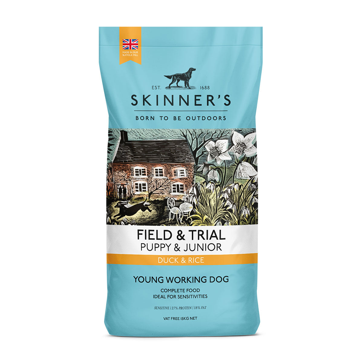 15KG Skinners Puppy & Junior Duck and Rice Dog Food - Discounted Stock