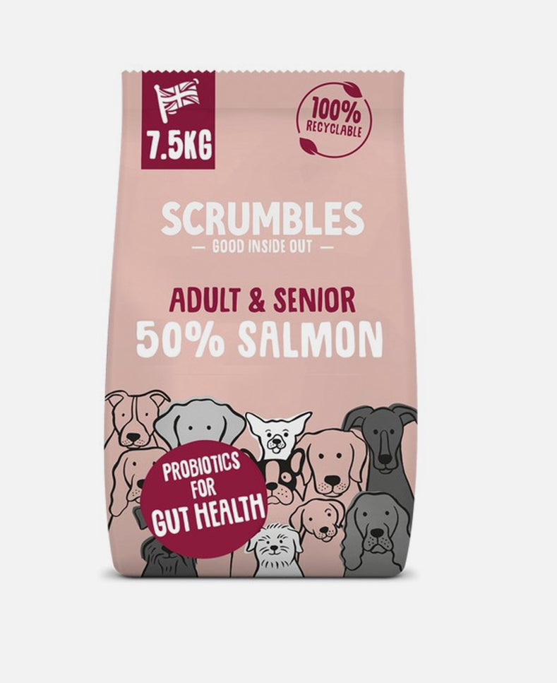 Scrumbles Dry Dog Food Adult Salmon 7.5kg - Discounted stock