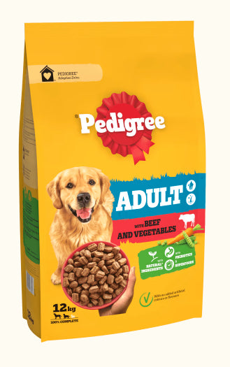 12KG Pedigree Adult Dry Dog Food Beef and Vegetables - Discounted Stock