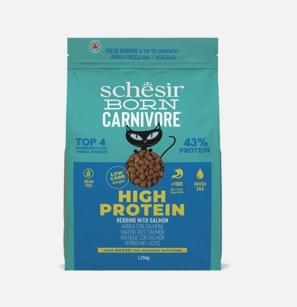 1.25KG Schesir Dry Born Carnivore Herring & Salmon Adult Cat Food - Discounted Stock