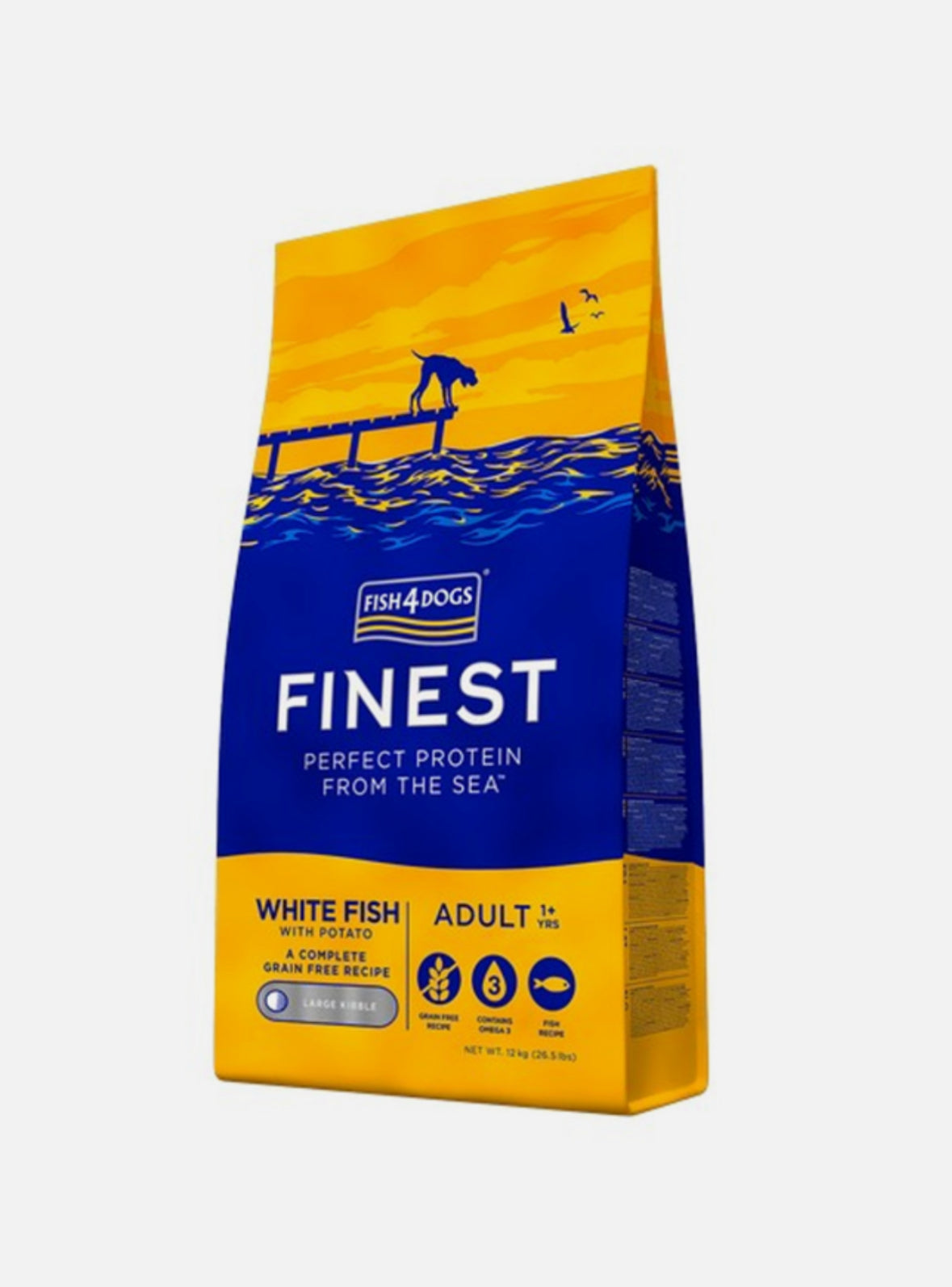 12KG Fish4Dogs Finest White Fish & Potato Large Kibble - Discounted Stock