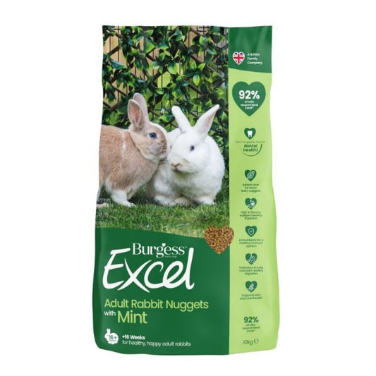 10KG Burgess Excel Adult Rabbit Nuggets with Mint - Discounted Stock (Dated March 2024)