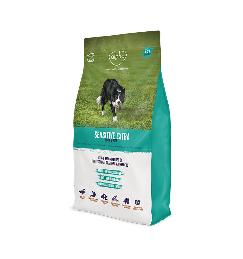 15KG Alpha Sensitive Extra with Duck and Rice Dog Food - Discounted Stock