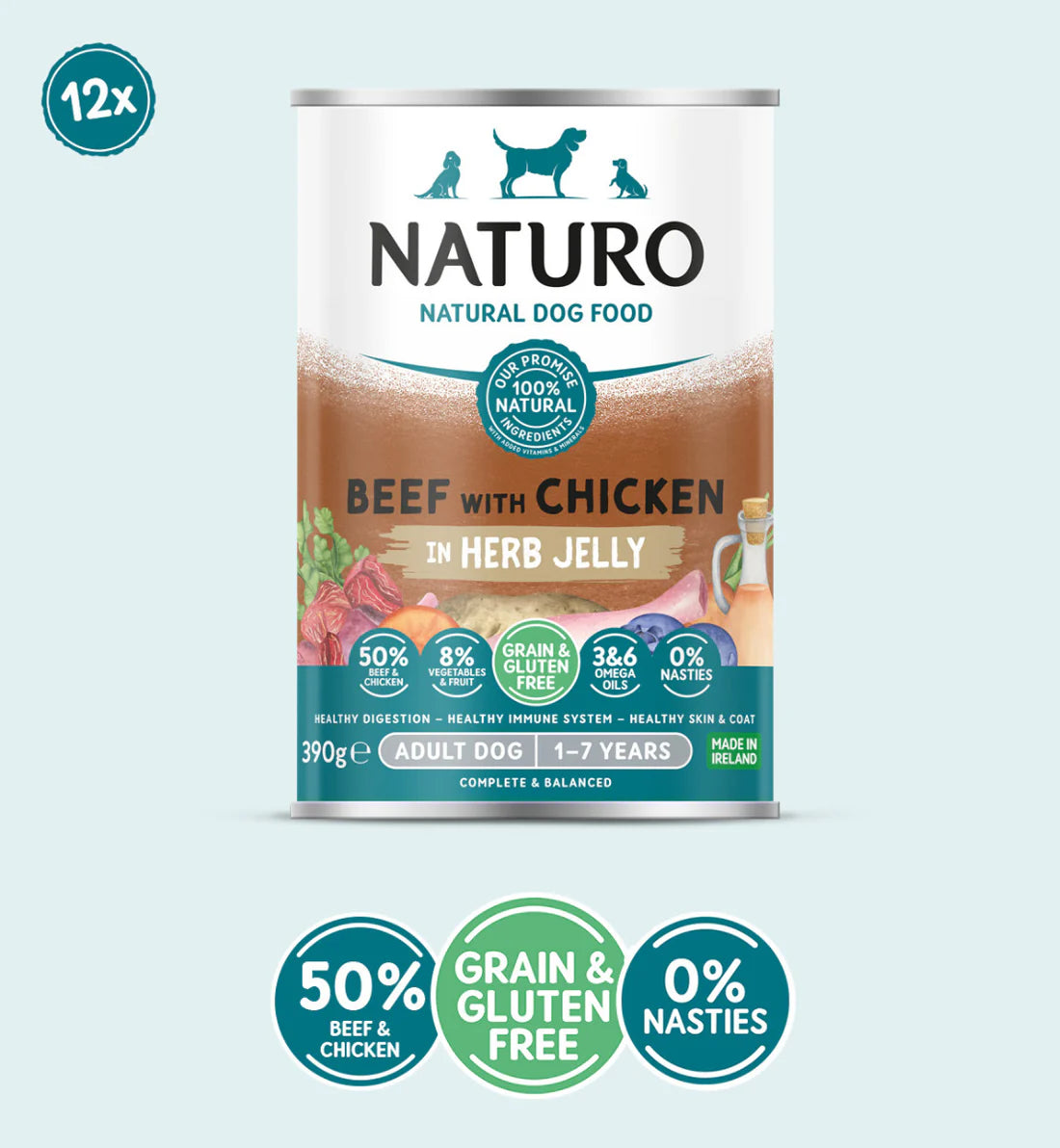 12 x 400g Natures Menu Beef with Chicken in herb Gravy Dog Food - Damaged Packaging