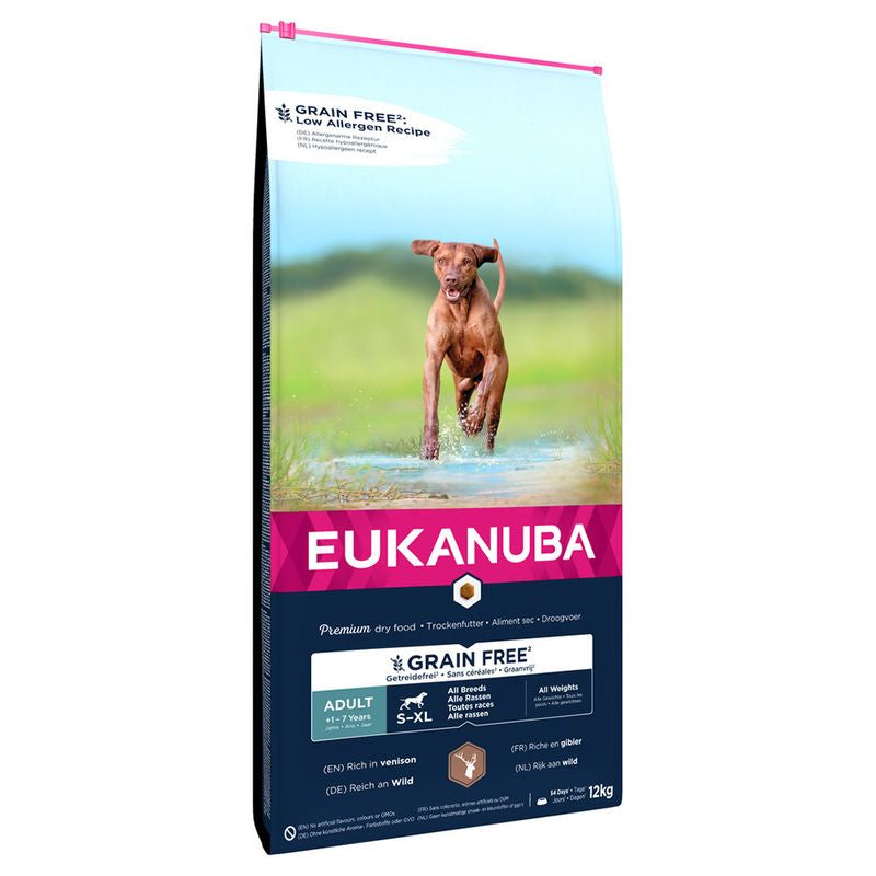 12KG Eukanuba Adult Grain Free Venison All Breeds Dog Food - Discounted Stock