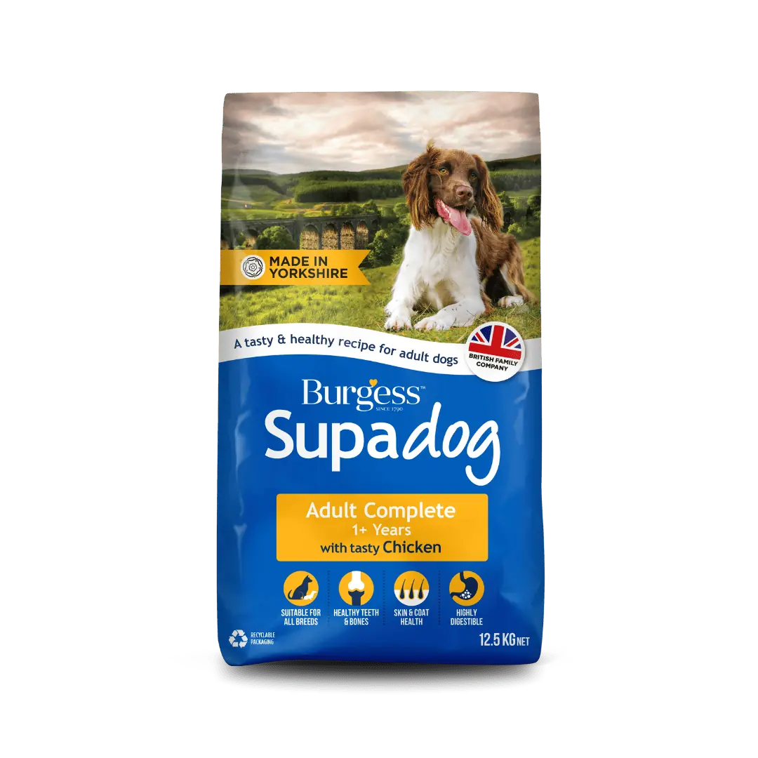 12.5kg Burgess Supadog with tasty Chicken - Discounted Stock