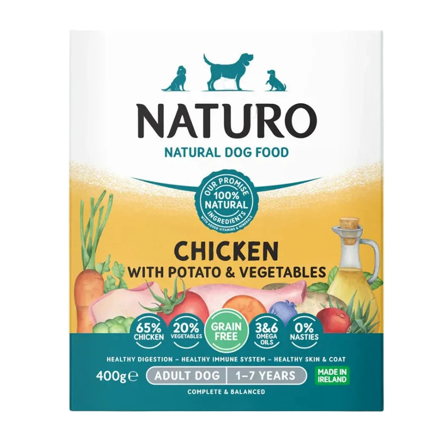 7x400g Naturo Grain Free Chicken & Potato Dog Food Trays - Damaged Packaging