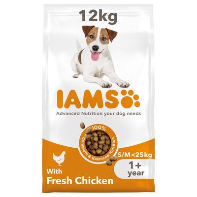 12KG Iams S/M Breed Adult Chicken Dog Food - Discounted Stock