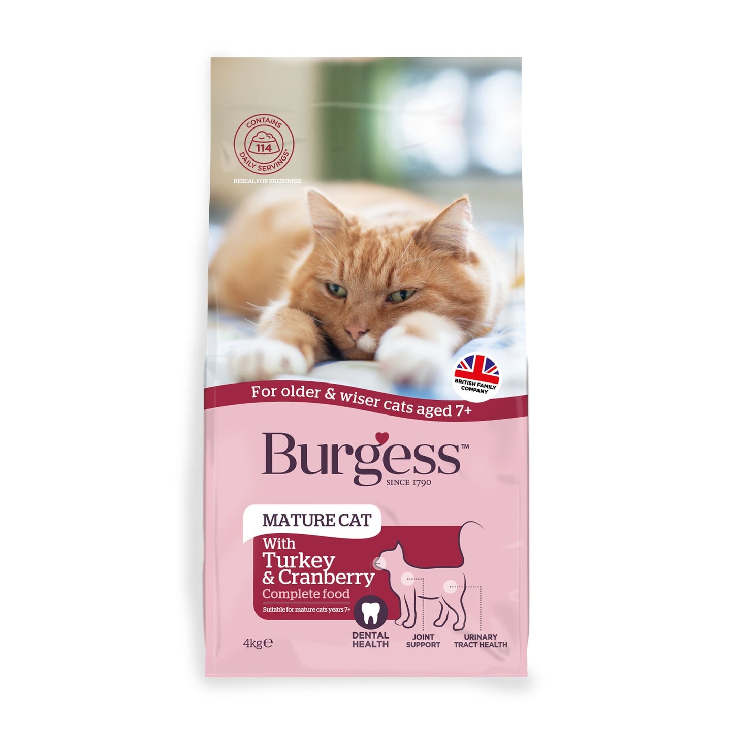 4KG Burgess Turkey & Cranberry Mature Cat Food - Damaged Packaging