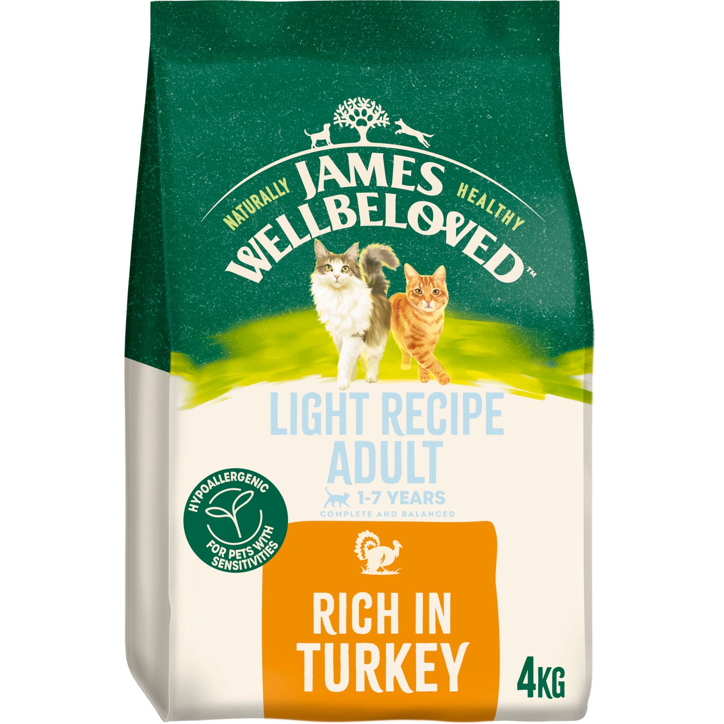 4KG James Wellbeloved Light Recipe Turkey Cat Food - Damaged Packaging