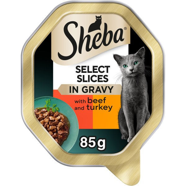 22x85g Sheba Select Slices in Gravy with Beef and Turkey Cat Food - Damaged Packaging