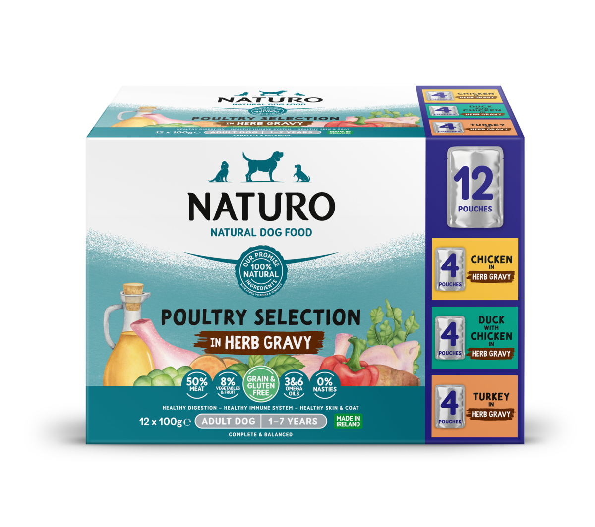 Naturo Poultry Selection in Herb Gravy Dog Food 12x100g - Damaged Packaging