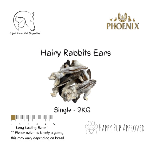 Hairy Rabbit Ears - Single to 2KG Pack Size - Natural Dog Treat