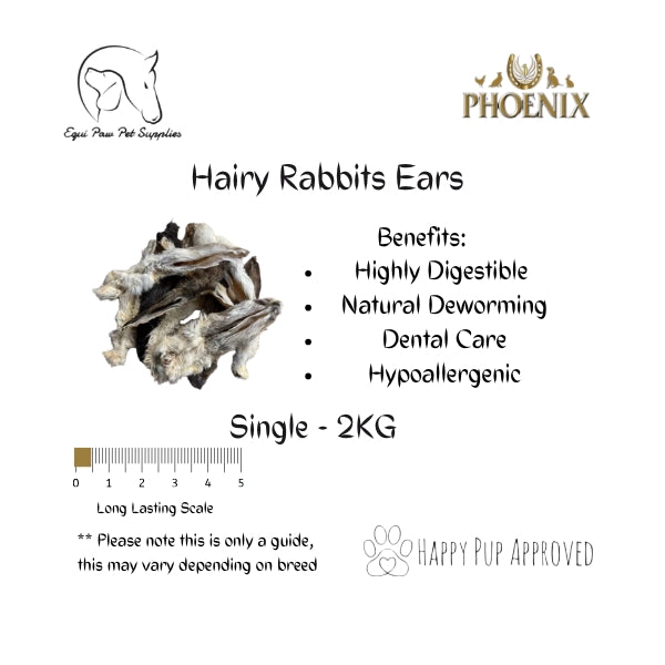 Hairy Rabbit Ears - Single to 2KG Pack Size - Natural Dog Treat
