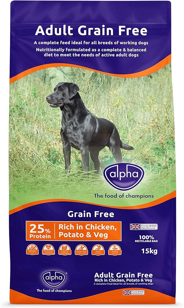 15kg Alpha Grain Free - chicken potato & veg 25% protein- discounted due to damaged packaging