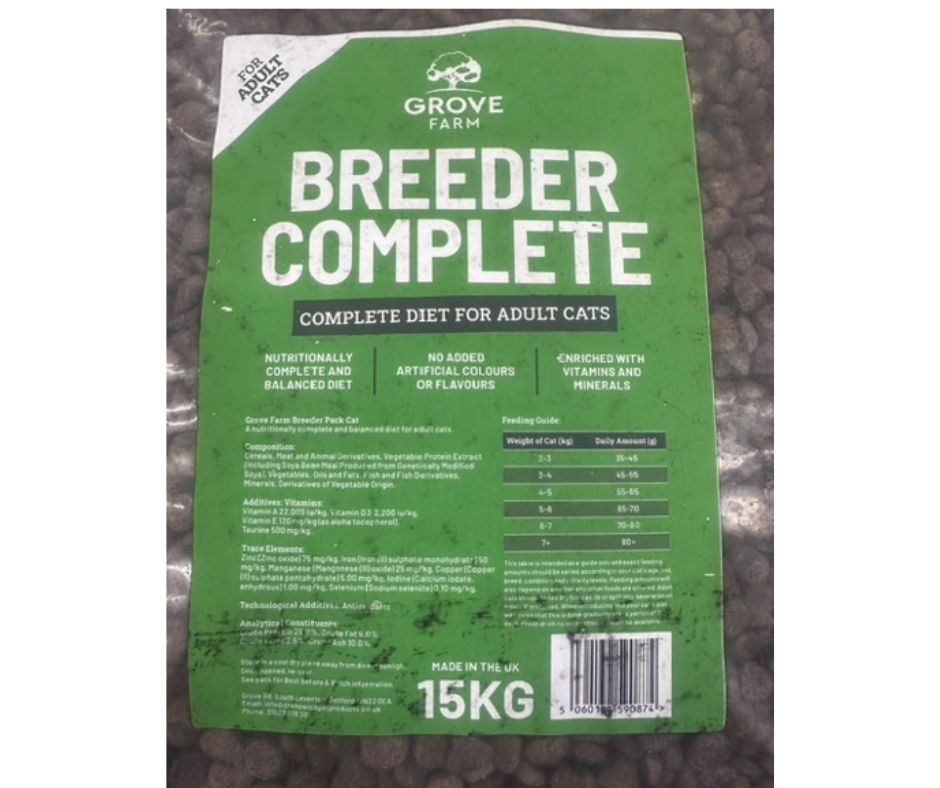 15kg Grove Farm Complete Adult Cat Food - DATED 09/2026