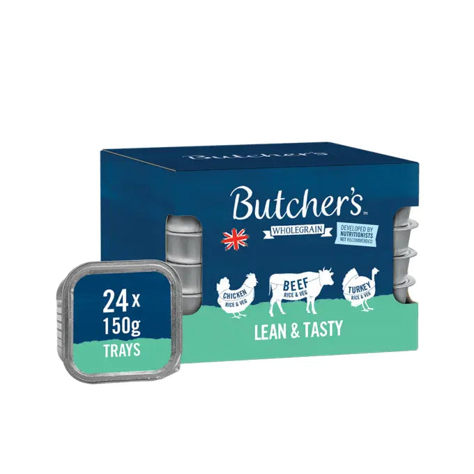 24x150g Butchers Lean & Tasty Adult Wet Dog Food Trays - Damaged Packaging