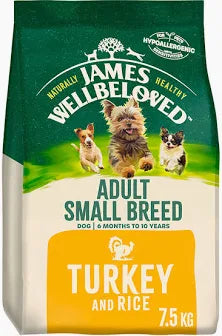 7.5kg James Wellbeloved Adult Small Breed Turkey & Rice - Discounted Stock