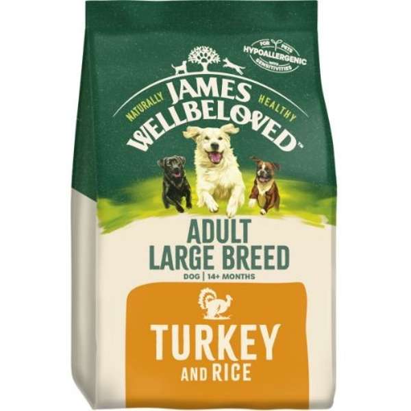 15kg James Wellbeloved Adult Large Breed Turkey & Rice Dog Food - Discounted Stock