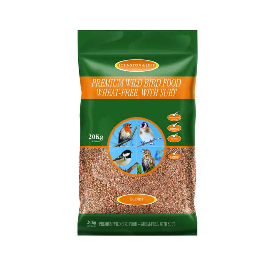 20KG Johnston & Jeff Premium Wild Bird - Wheat-Free, with Suet - Damaged Packaging