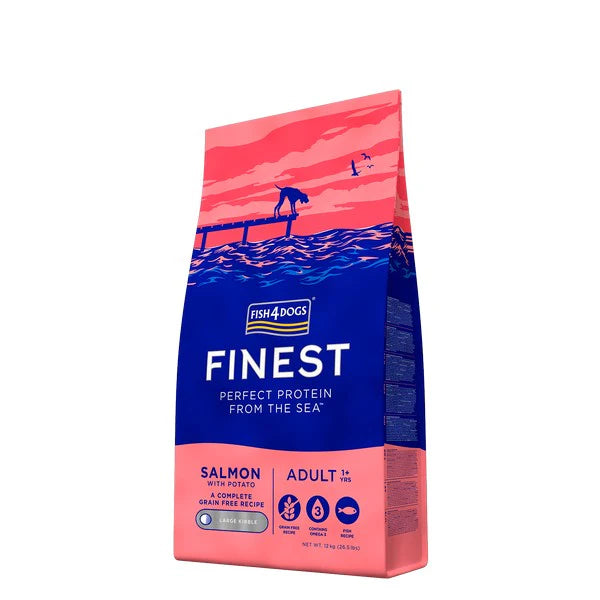 12KG Fish4Dogs Finest Salmon with Potato Adult Large Kibble - Discounted Stock