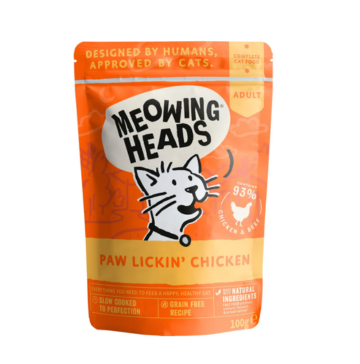10 x 100g Meowing Heads Paw Lickin Chicken Wet Cat - Damaged Packaging