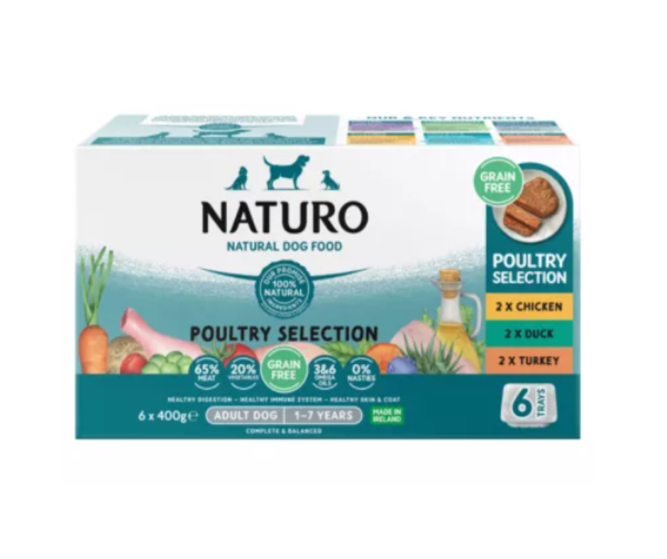 Naturo Natural Dog Food Poultry Selection Adult Dog wet food 6 x 400g - Discounted Stock