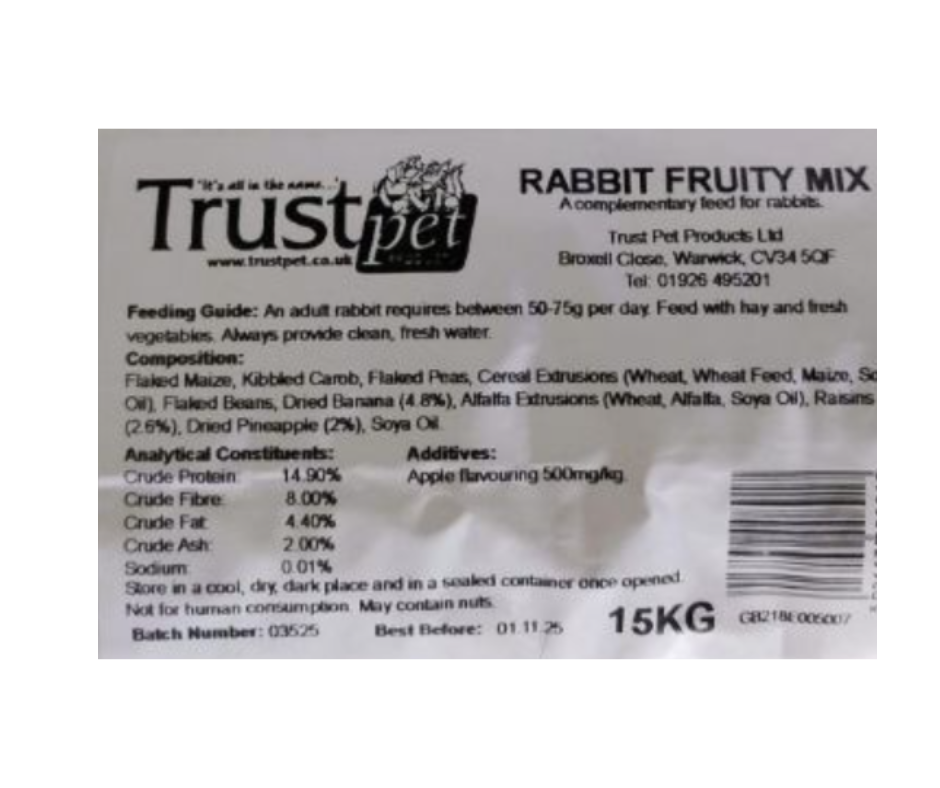 15kg Trusty Pets Fruity Rabbit - Discounted Stock