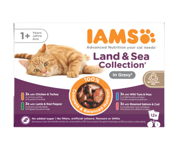 12 x 85g Iams Delights Adult Land & Sea Collection Dated 05/2026