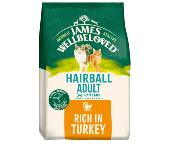 1.5kg James Wellbeloved Rich in Turkey Hairball Adult Dated April 2026