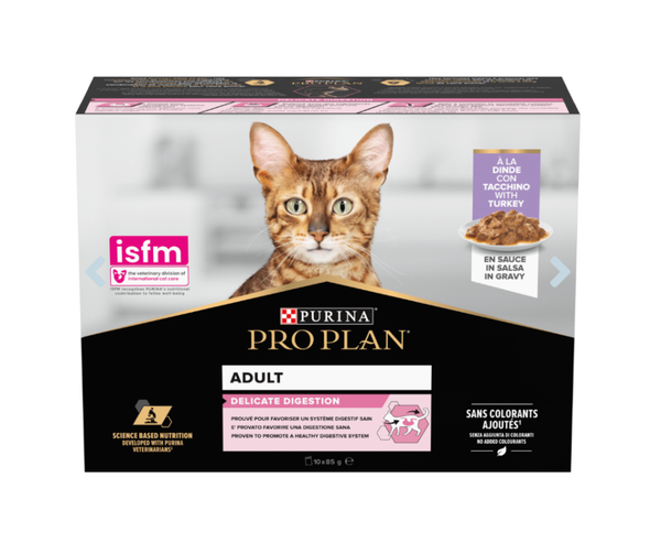 Pro Plan Delicate Digestion Turkey Wet Cat Food - 10 x 85g - Damaged Packaging