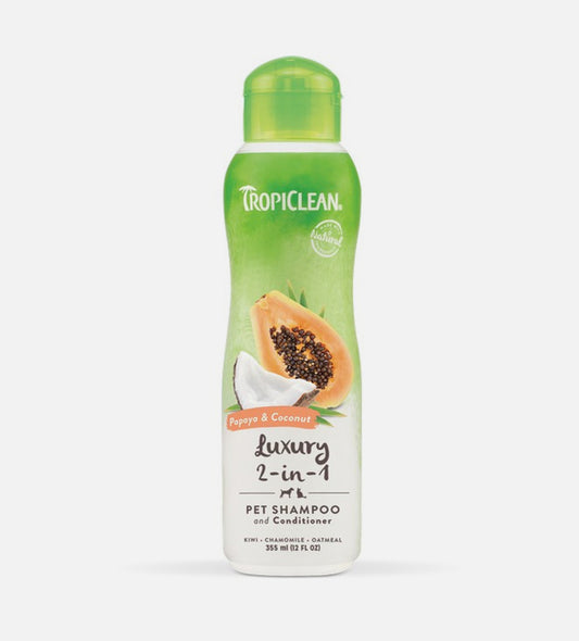 TropiClean Luxury 2-in-1 Papaya and Coconut Shampoo 355ml - Pet Shampoo