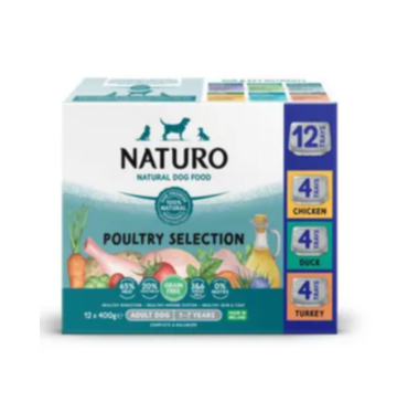 12 X 400g Naturo Adult Dog Trays - Variety Pack Grain Free - Discounted Stock