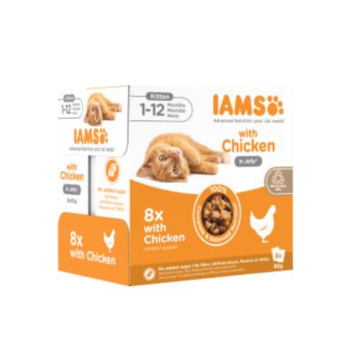 8 x 85g IAMS with Chicken Kitten Food - Damaged Packaging
