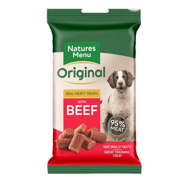 60g Natures Menu Real Meaty Treats with Beef & Pork Dated 04.26