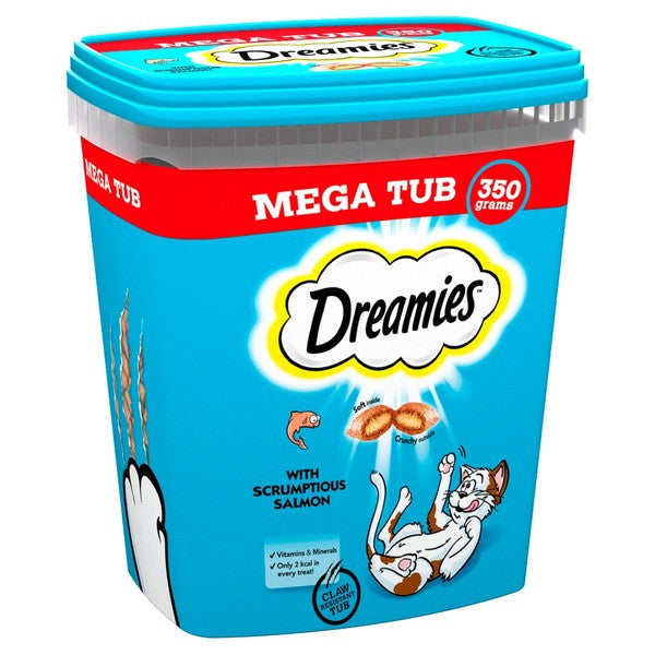 Dreamies with Scrumptious Salmon Flavour Mega Tub 350g - Discounted Stock (BBD 08/26)